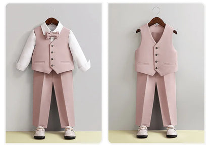 Children Formal Pink Wedding Dress Flower Boys Photography Suit Kids Stage Performance Outfit Baby Birthday Ceremony Costume