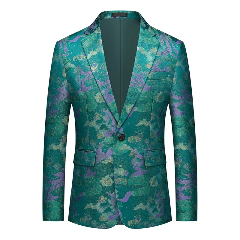 Men's Printed Suit Jacket – Paisley Floral Single Breasted Party Blazer for Men – Plus Size