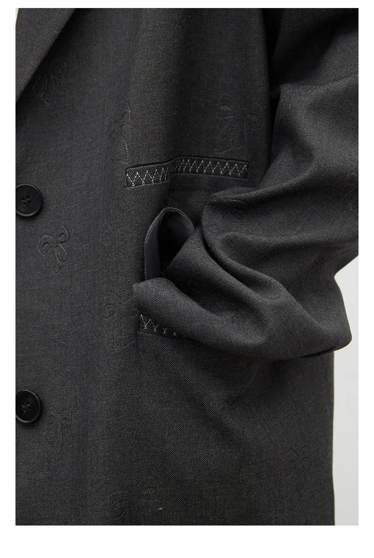 Fashion Women Blazers Loose Casual Design Bow Embossed Office Ladies Suit Jacket Gray Spring Autumn 2026 Female Coat