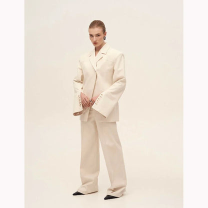 Beige Women Suits Customized Fitted Single-grain Buckle Two Pieces(Jacket+Trousers) Ladies Formal Business Wedding Set