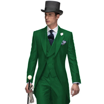 3 Pieces Blazer Vest Pant Black Long TailcoatSolid Suits for Men Party Slim Wedding Tuxedos Fashion Mens Foraml Business Suits S