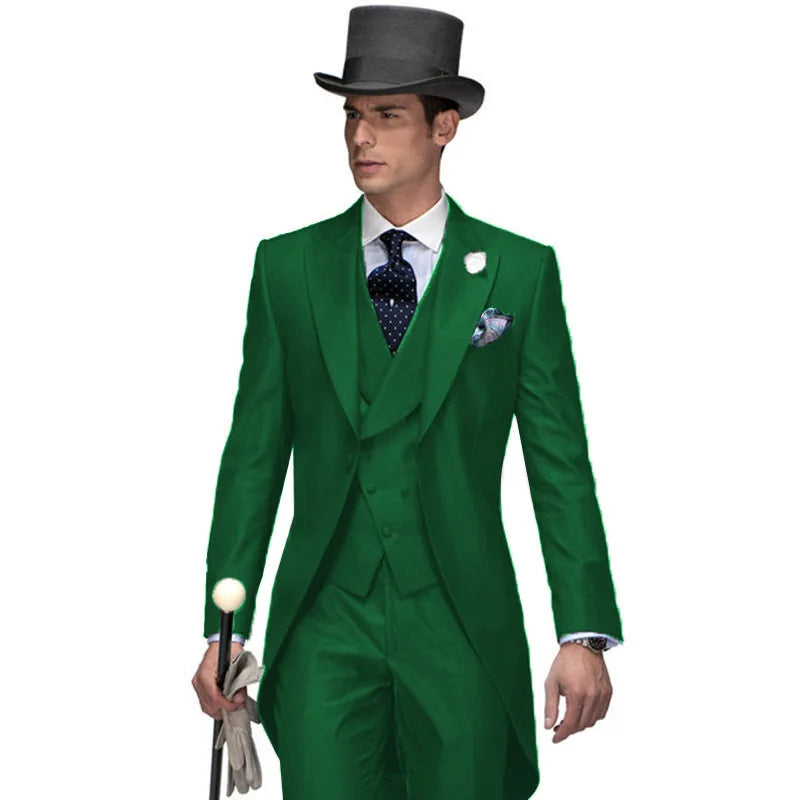 3 Pieces Blazer Vest Pant Black Long TailcoatSolid Suits for Men Party Slim Wedding Tuxedos Fashion Mens Foraml Business Suits S