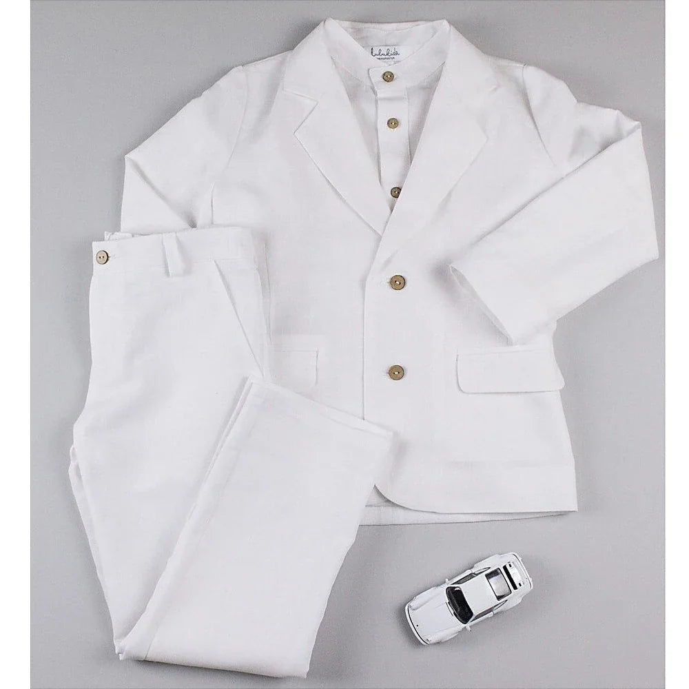 Chic Linen Boy Suits Wedding Party Homecoming Outfits Fashion Notch Lapel Single Breasted Casual Sports Formal Kids Clothes