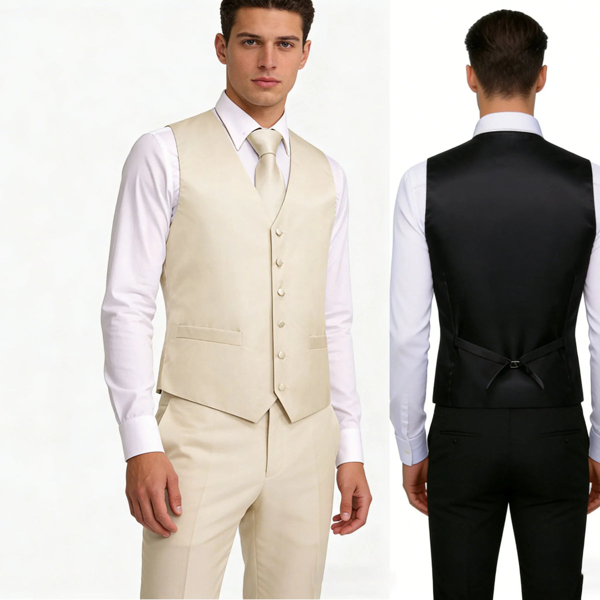 Men's Suit Vest Set with Tie Hanky and Cufflinks – Beige Paisley Waistcoat for Weddings and Formal Occasions