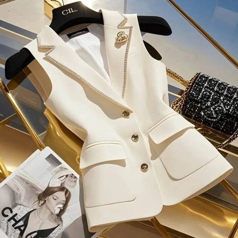 2025 Spring Autumn Women's Suit Vest New Fashion Single Breasted Sleeveless Jacket Female Waistcoat Casual Tops Chaleco Mujer
