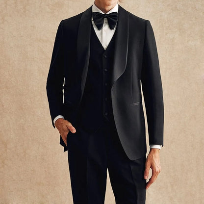 Men Suit Black 3 Pieces Single Breasted With Lapel For Wedding Groom Banquet Party Prom Business Work Office Jacket Vest Pants