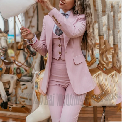 Pink Striped Women's Suit High Quality Fashion Slim Fit Outfit Peaked Lapel Elegant Exquisite Female Clothing Three Pieces
