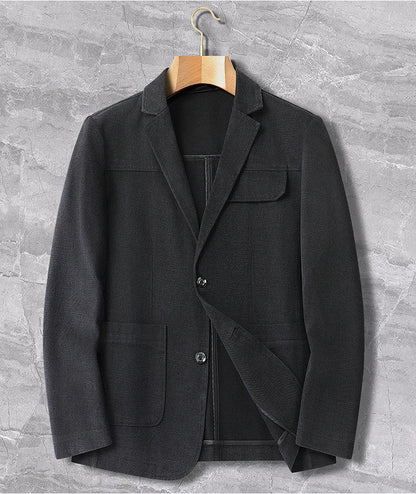 Men's Plus Size Denim Blazer – Smart Casual Single-Breasted Jacket for Big & Tall Men in Black & Blue