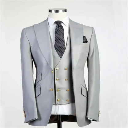 Royal Blue Groom Tuxedos Peak Lapel Men Suits Wedding Best Man Blazer ( Jacket+Pants+Vest)