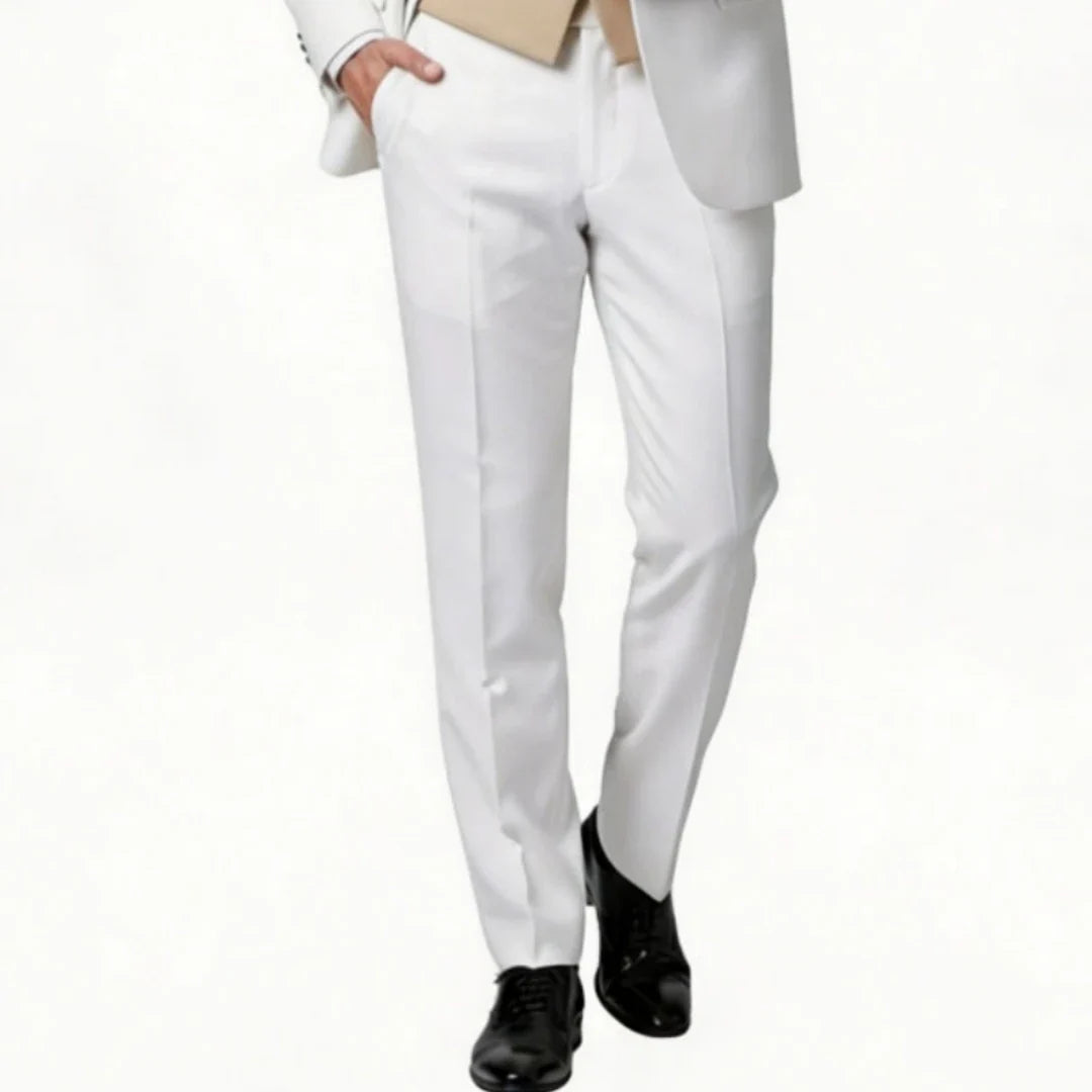 Men Suit White 3 Piece With Champagne Lapel For Wedding Groom Birthday Banquet Party Ball Business Office Work Jacket Vest Pants