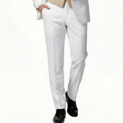 Men Suit White 3 Piece With Champagne Lapel For Wedding Groom Birthday Banquet Party Ball Business Office Work Jacket Vest Pants