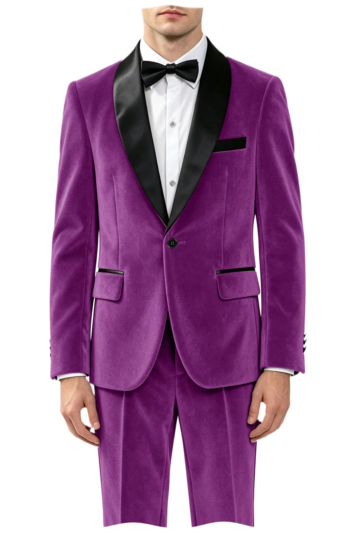 Men's Velvet 2-Piece Tuxedo Suit Satin Shawl Lapel Slim Fit Blazer & Pants for Wedding, Prom & Banquet