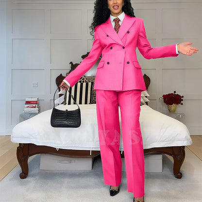 2025 New Summer Women's Suits Business Casual Outfits Double Breasted Peak Lapel Jacket Pants Custom Made High Quality Female