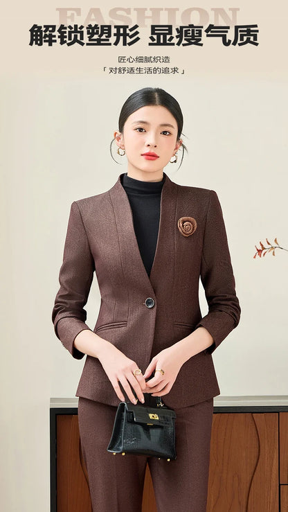 Fashionable professional women's two-piece trousers + suit jacket, slim and elegant. 2025 autumn winter new styles