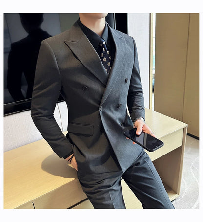 Men's Double Breasted Suit Set – Slim Fit Blazer, Vest & Pants for Wedding & Business