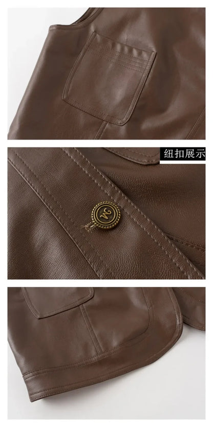 Pu Leather Vest Women Short Sleeveless Jacket 2026 Autumn New Solid Single-breasted Female Imitation Leather Waistcoat Outerwear