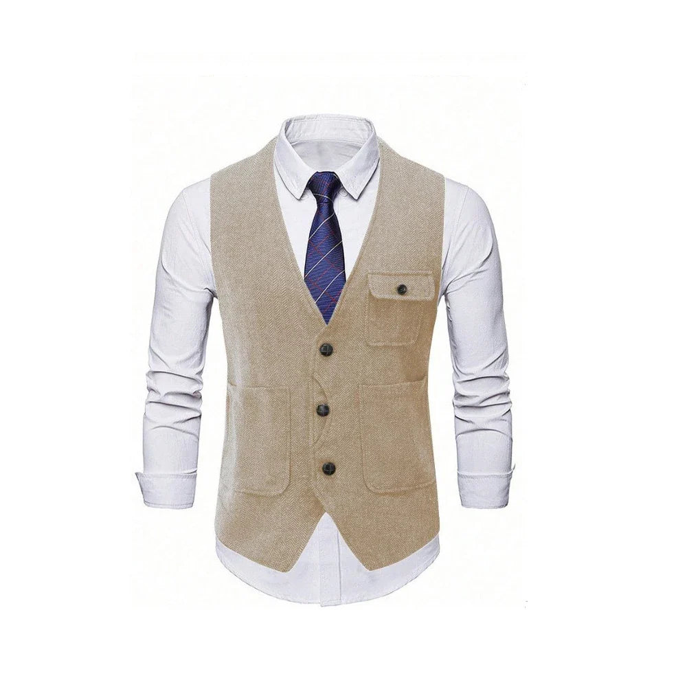 Men's Suit Vest Single Breasted Herringbone Smart Casual Wedding Business Waistcoat