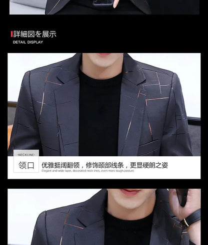 Men's Slim Fit Blazer – Gradient Color, Gold Thread Embossed, Smart Casual