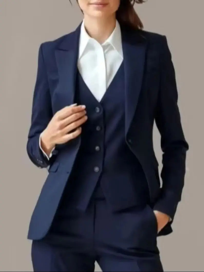 Women's Navy Blue 3 Pcs Suit Tailored Pant Suit Set Custom Formal Female Outfit  Dress Business Office Suit (Jacket+Vest+Pants)