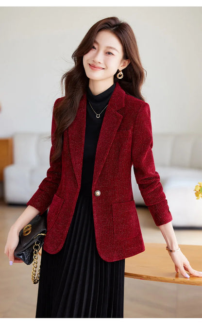 Spring Autumn New Suit Coat Women Fashion Slim Gold velvet Long-sleeved Suit Jacket Female Commuting Business Casual Blazer coat