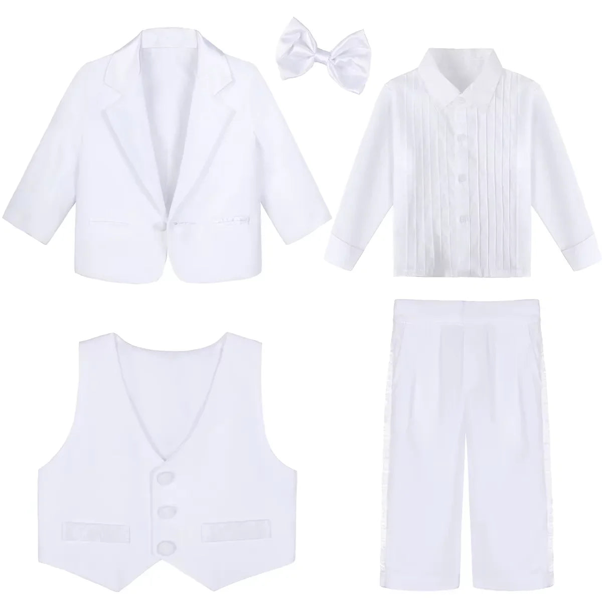 Baby Boy Baptism Outfit Infant Tuxedo Christening Wedding Birthday Celebration Formal Gentleman Suit White 6 Months to 3 Years