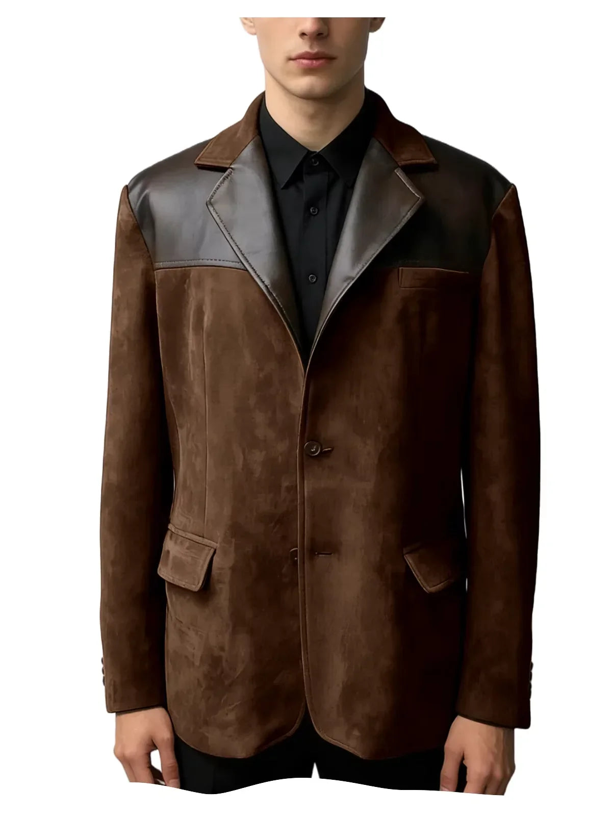 Men's Suede Blazer Single Breasted Slim Fit Classic Suit