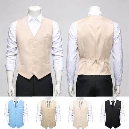 Men's Double Breasted Suit Vest with Tie Set – Slim Formal Waistcoat for Weddings & Daily Wear