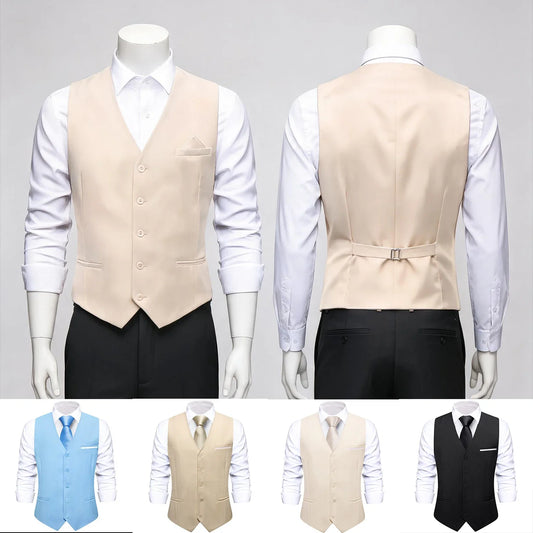 Men's Double Breasted Suit Vest with Tie Set – Slim Formal Waistcoat for Weddings & Daily Wear