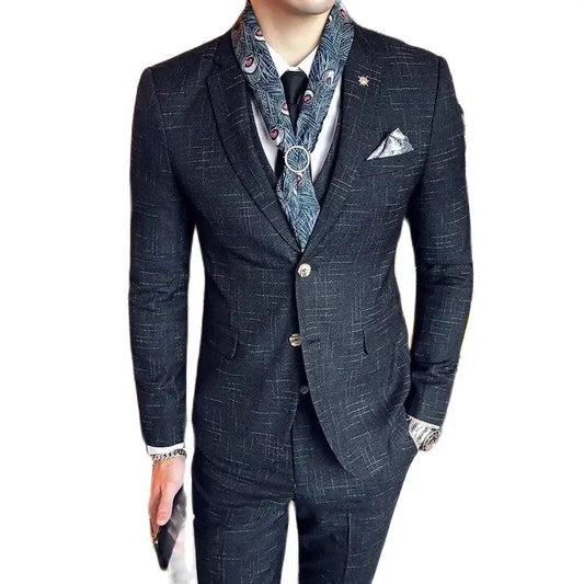 Men's 3-Piece Striped Formal Suit – Blazer, Vest & Trousers | Italian Style Business Gentleman