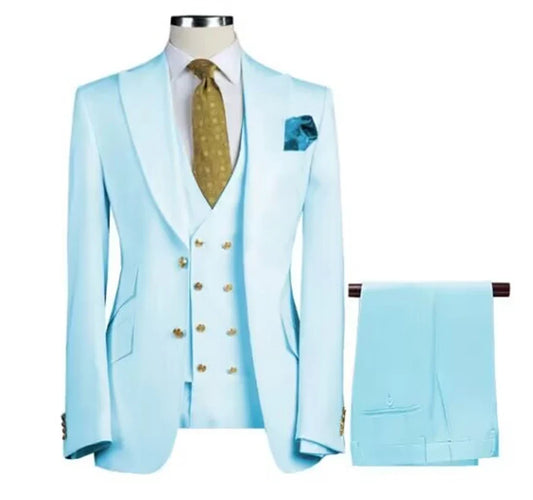 3 Pieces Men Groom Tuxedos Wedding Suits for Men British Style Slim Fit Peak Lapel Blazer Costume Hommes (Jacket+Vest+Pants)