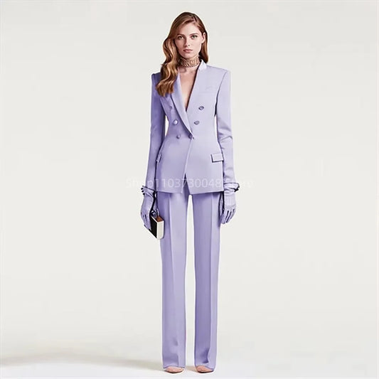Elegant Double Breasted Blazer And Pants Set for Women High Quality 2-Piece Pant Suit Office Outfit Fashionable Matching Sets
