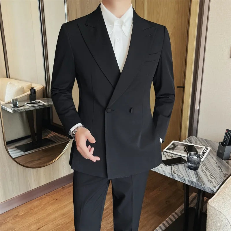 2026 Autumn Double Breasted Men's Slim Fit Business Blazers High-quality Casual Suit Jacket Groom's Wedding Suit Men Clothing