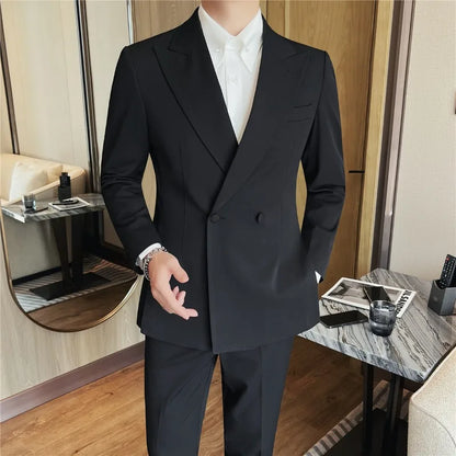 2026 Autumn Double Breasted Men's Slim Fit Business Blazers High-quality Casual Suit Jacket Groom's Wedding Suit Men Clothing