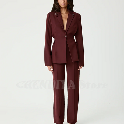 Fashion Single Button Women Suit Outfit Peaked Lapel Elegant Lady Outfit Office Work Formal Meeting Female Clothing Tailored