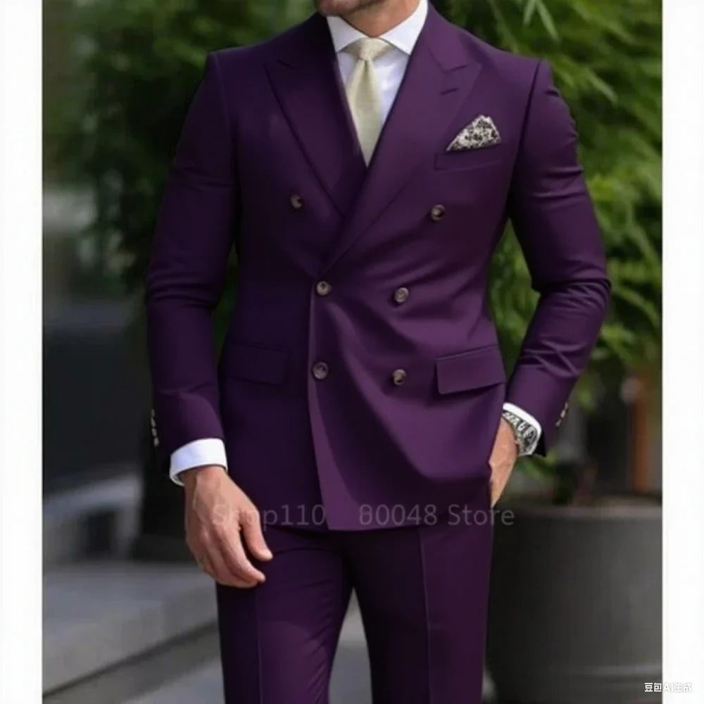 Elegant Pink Men Suits Blazer Pant 2026 Business Double Breasted Blazer Pant Professional Workwear