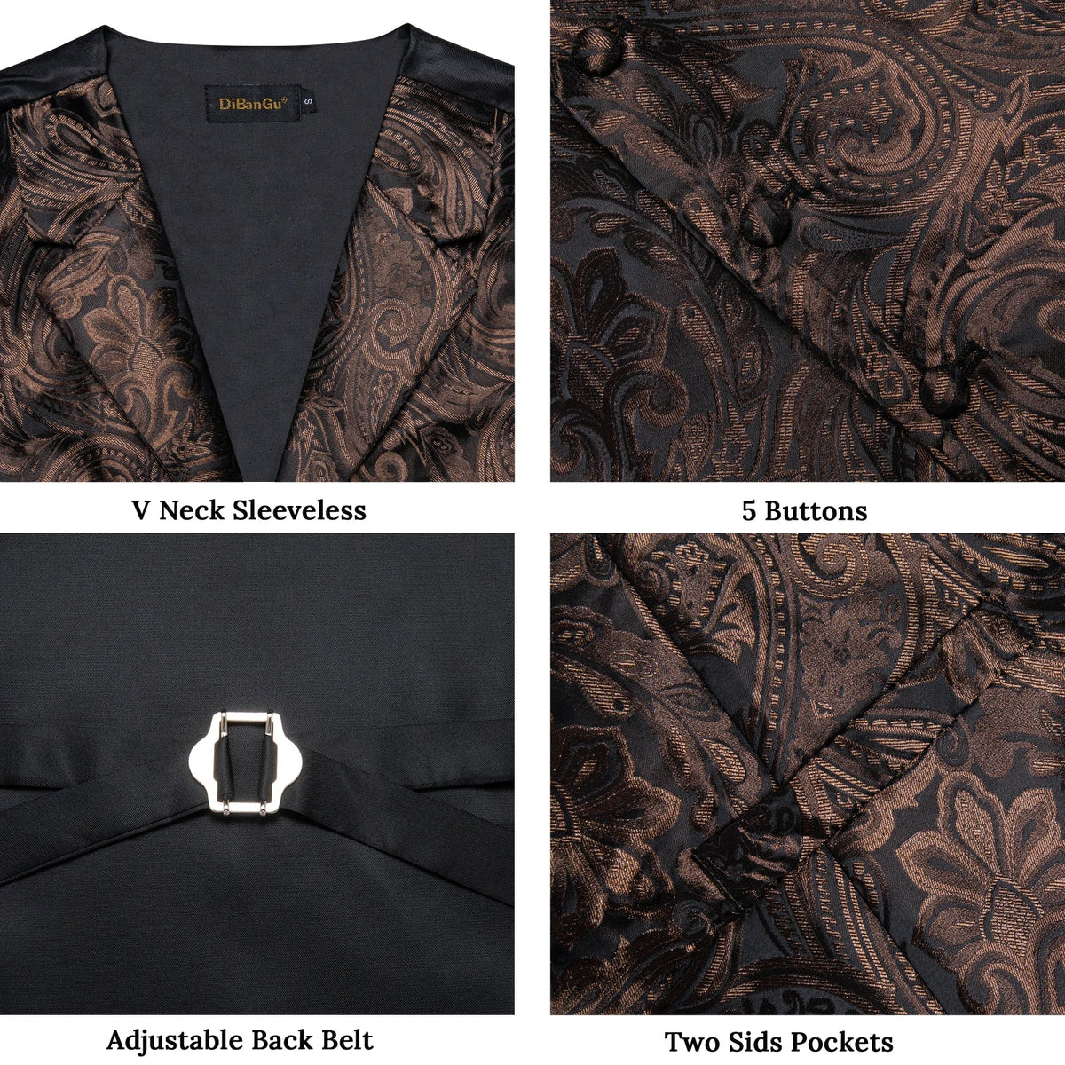 Men's Paisley Suit Vest & Tie Set – Formal Waistcoat with Necktie Pocket Square, Perfect for Weddings and Business Events