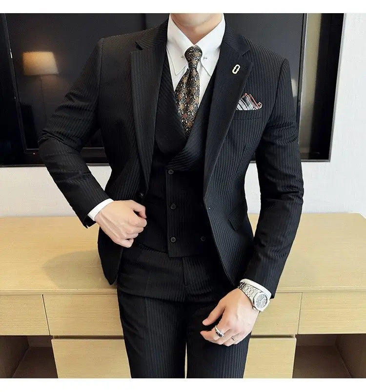 Men's Slim Fit 2-Piece Suit – Striped Single-Breasted Blazer and Trousers for Wedding, Business & Formal Wear