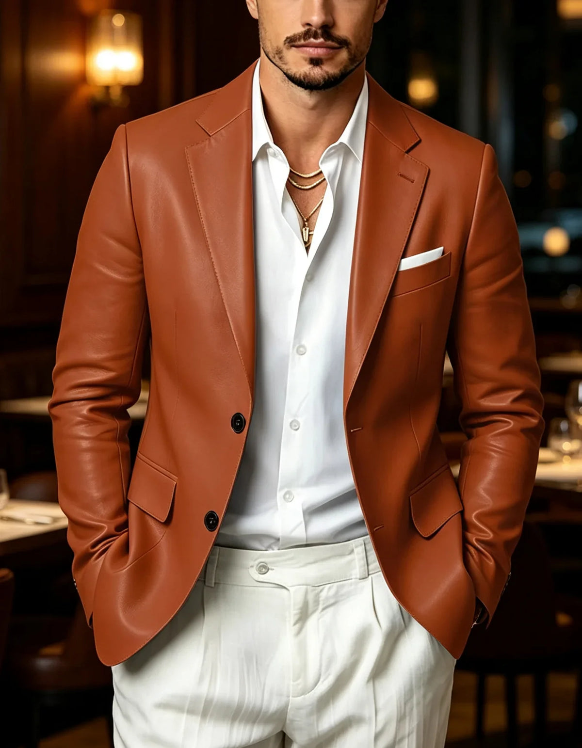 Men's Faux Leather Blazer Slim Fit 2 Button Notched Lapel Suit Jacket Business Formal Leather Sport Coat For Wedding Party