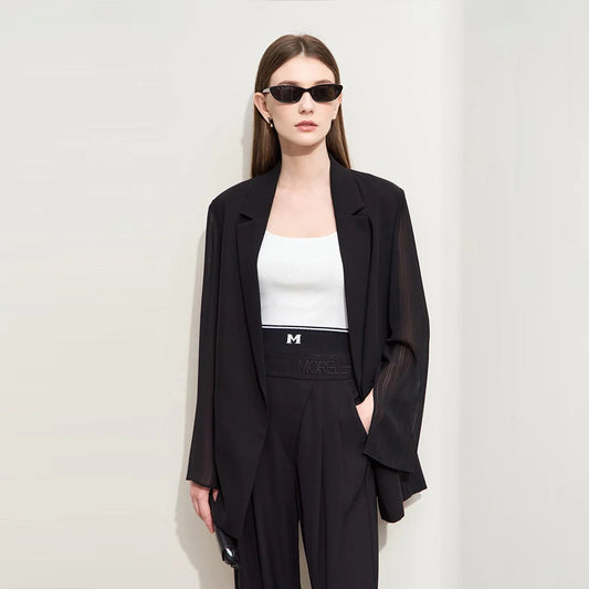 Women's Coat Autumn Autumn Fashion Turned Over Collar Color-block Spliced Fabric Casual Loose Blazers For Woman 12641083