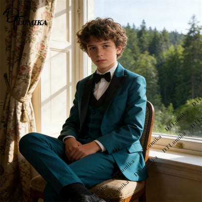 Boys 3-Piece Formal Suit Teal Single Button Kids Wedding Suit