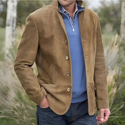 Fall Winter Men's Casual Lapel Coat Vintage Style Cross-Border Fashion Outerwear Straight Hemline Long Sleeve Adult Winter Coat