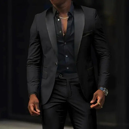 Casual 2 Piece Men Wedding Suits Solid Slim Fit Shawl Lapel Blazer Pant Designs Party Prom Suits Best Man Business Wear Suit