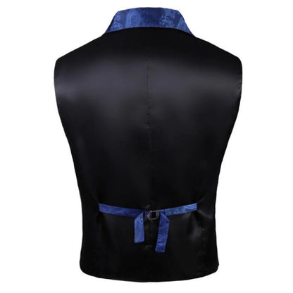 Men's Vest Blue Retro Jacquard Pattern Single Button V-Neck Waistcoat for Wedding & Formal Occasions