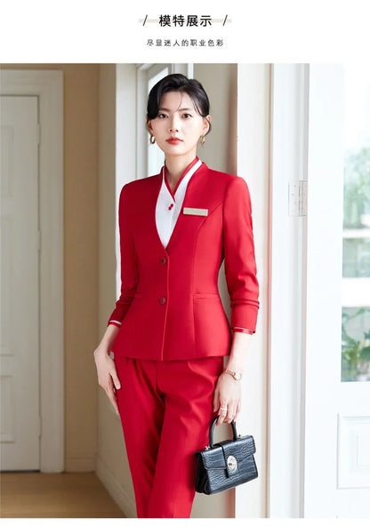 2024 fashionable professional womens clothing. Two-piece long-sleeved suit + pants. High quality slim fit womens business