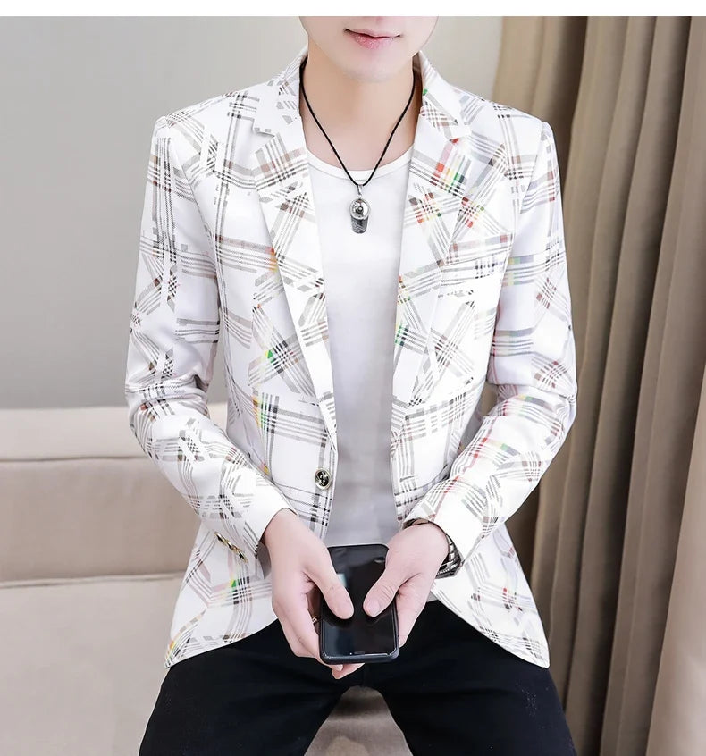 Blazer New Men's Fashion Business Plaid Gentleman Slim Fit Shopping Outdoor Performance Wedding Banquet Casual Blazer