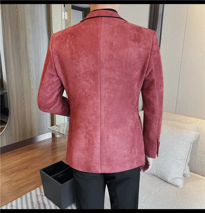 2024 Autumn Winter Men's Suede Suit Jacket High End Business Casual Blazers Slim Fit Wedding Groom Street Wear Social Dress Coat