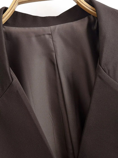 Autumn Women Fashion Solid Blazer Female High Street Pockets Turn-down Collar Single Button Commuter Casual Long Sleeve Coat