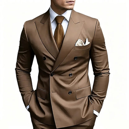 High Quality Brown Men Suits Double Breasted Bespoke Wedding Suit Peaked Lapel Formal Blazer Slim Fit  Groom Dress