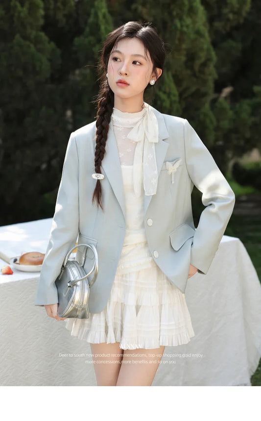 Khaki Blazer Spring Back Split Women's Jacket Elegant Casual Office Loose-fit Long Sleeve Outwears Female L61816 L61922