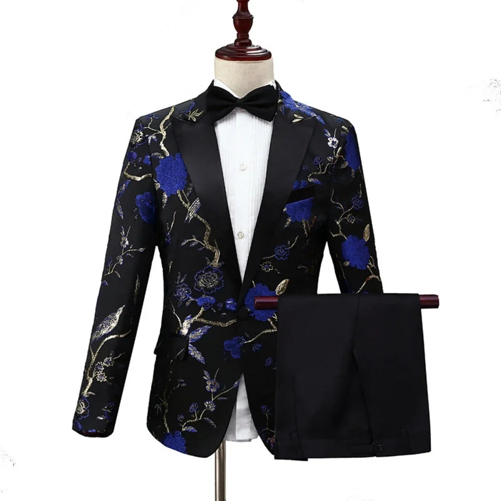 2026 New Exquisite Jacquard Suit Set 2 Pieces For Men Dancing Wear Handsome Classic Peak Lapel Men's Tuxedo Banquet Party Outfit